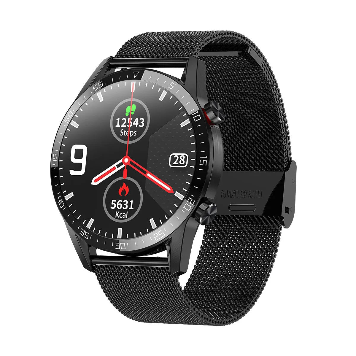 L13 heart rate smart watch on wrist with 1.3 inch screen showing step count and heart rate data