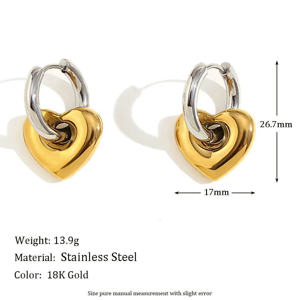 Gold tone electroplated stainless steel jewellery set with geometric shapes including earrings, bracelet and necklace