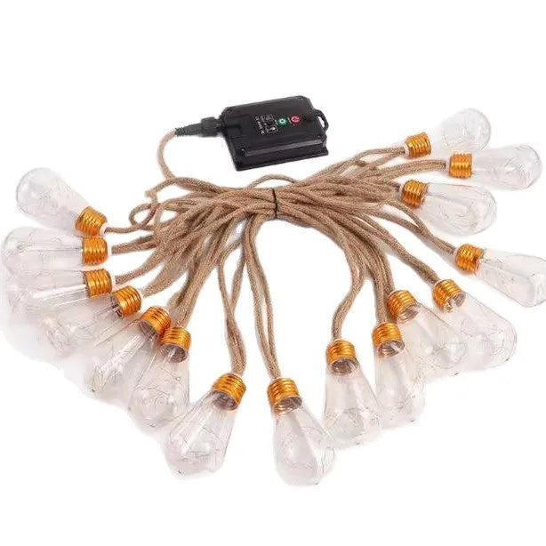 7.5m solar hemp rope globe string lights with 16 lights, remote control, warm or colourful light