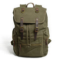 Canvas casual backpack with crazy horse leather trim, 28cm x 15cm x 43cm, in Army Green, Brown or Dark Grey