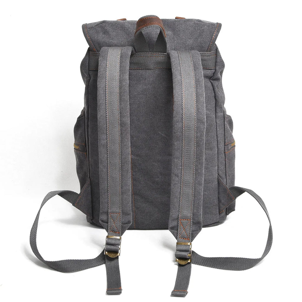 Canvas casual backpack with crazy horse leather trim, 28cm x 15cm x 43cm, in Army Green, Brown or Dark Grey