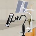Black flexible tablet mount holder with bendable arm and suction base shown holding a smartphone