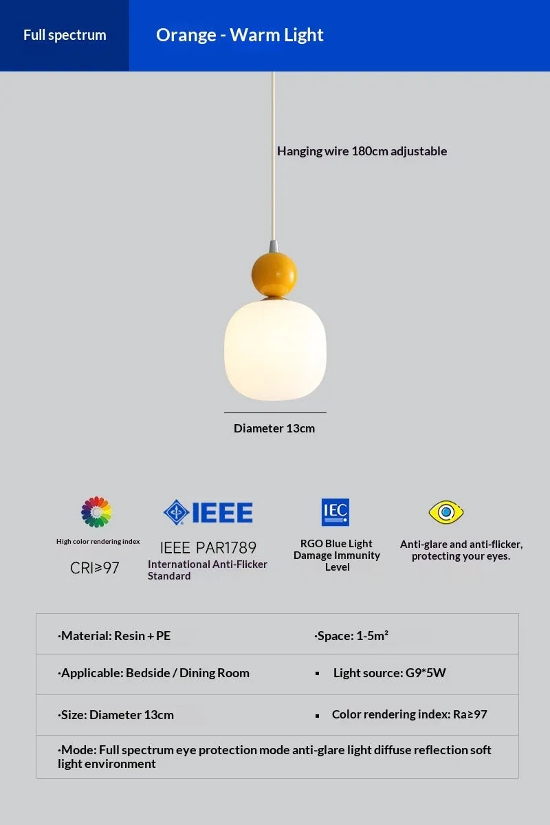 Cream-coloured minimalist wrought iron LED pendant lamp for bedside or study with warm light option
