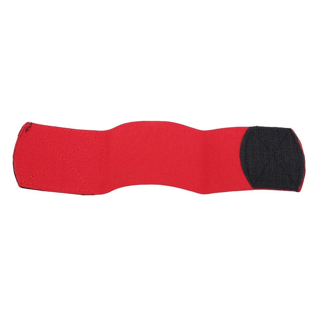 Rubber football shin guard belt in multiple colours securing protective pad on athlete's leg