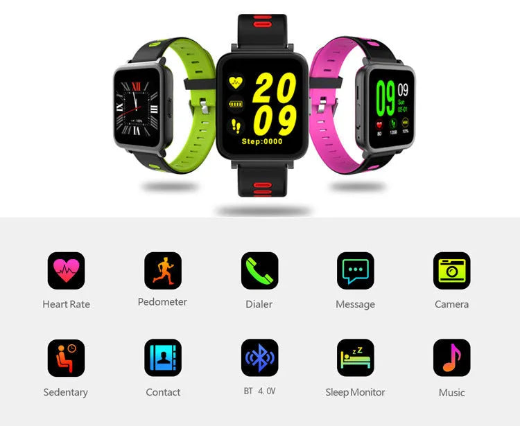 SN10 smart watch with 1.54-inch LCD touchscreen, TPU strap in blue, green, or red, and Bluetooth call support.