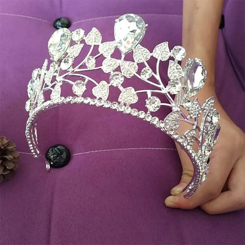 18K gold electroplated metal crown with rhinestone crystals on white background, six colour options for wedding hair accessory