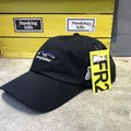 Black men's cotton baseball cap with letter pattern and soft top for street and travel wear
