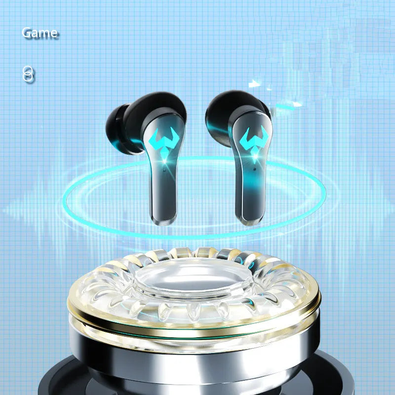 Black wireless Bluetooth sports headset with in-ear earplug design and noise cancellation