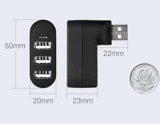 Black and white USB hub splitter with multiple USB 2.0 ports for computer expansion