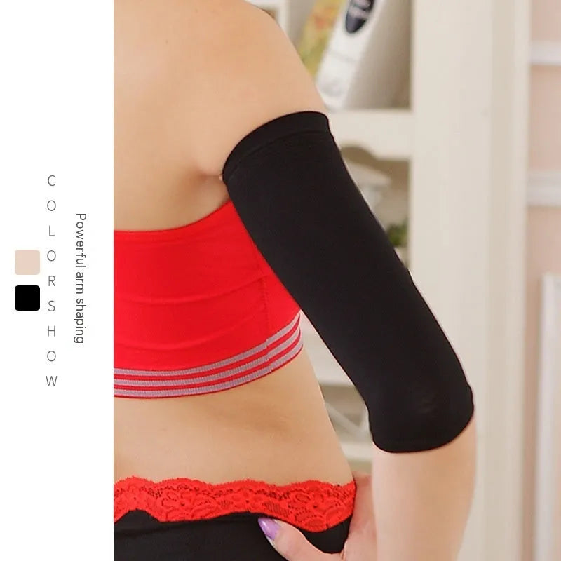Women's black and skin colour shaping arm sleeves made from nylon fabric in free size
