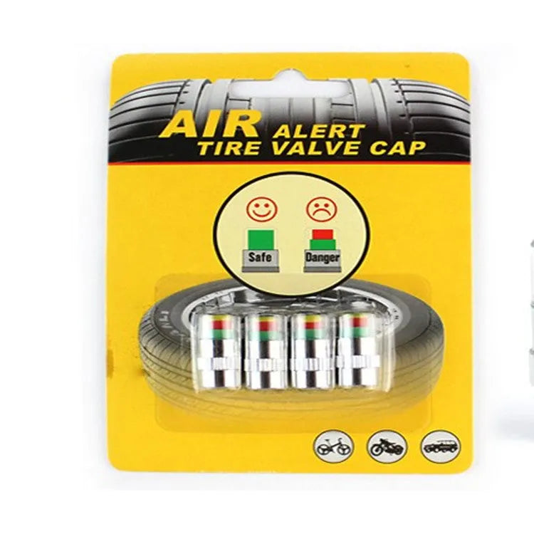 Set of four silver plastic and alloy mini tyre pressure warning caps with double explicit display