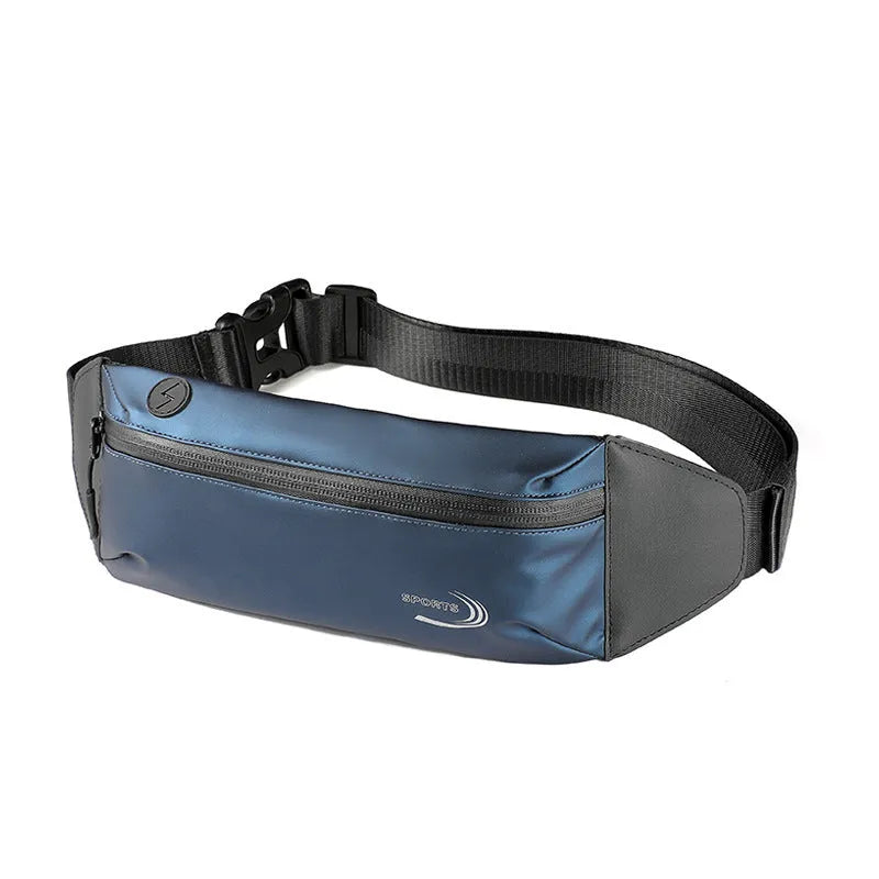 Men's blue waterproof sports waist bag made from Derm Oxford polyester.