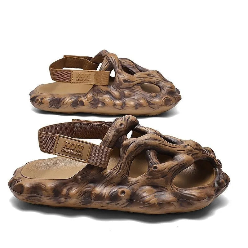 Hole shoes men's sandals hollow EVA flip-flops in light wood colour, unisex summer slippers