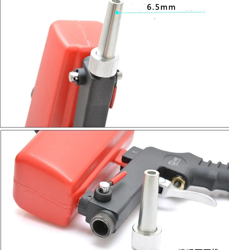 Portable small gravity pneumatic sandblasting gun with 21lb tank, shown in blue colour