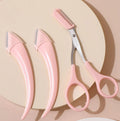 Curved moon shape eyebrow trimming knife with comb in white and pink colours