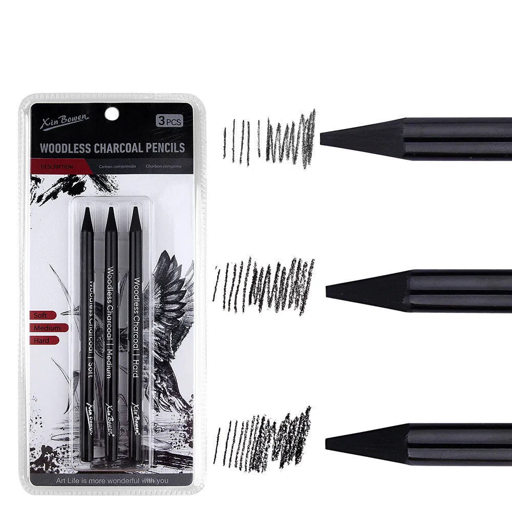 Set of six wood-free graphite sketching pencils with HB, 2B, 4B, 6B, 8B, EE gradings for art.
