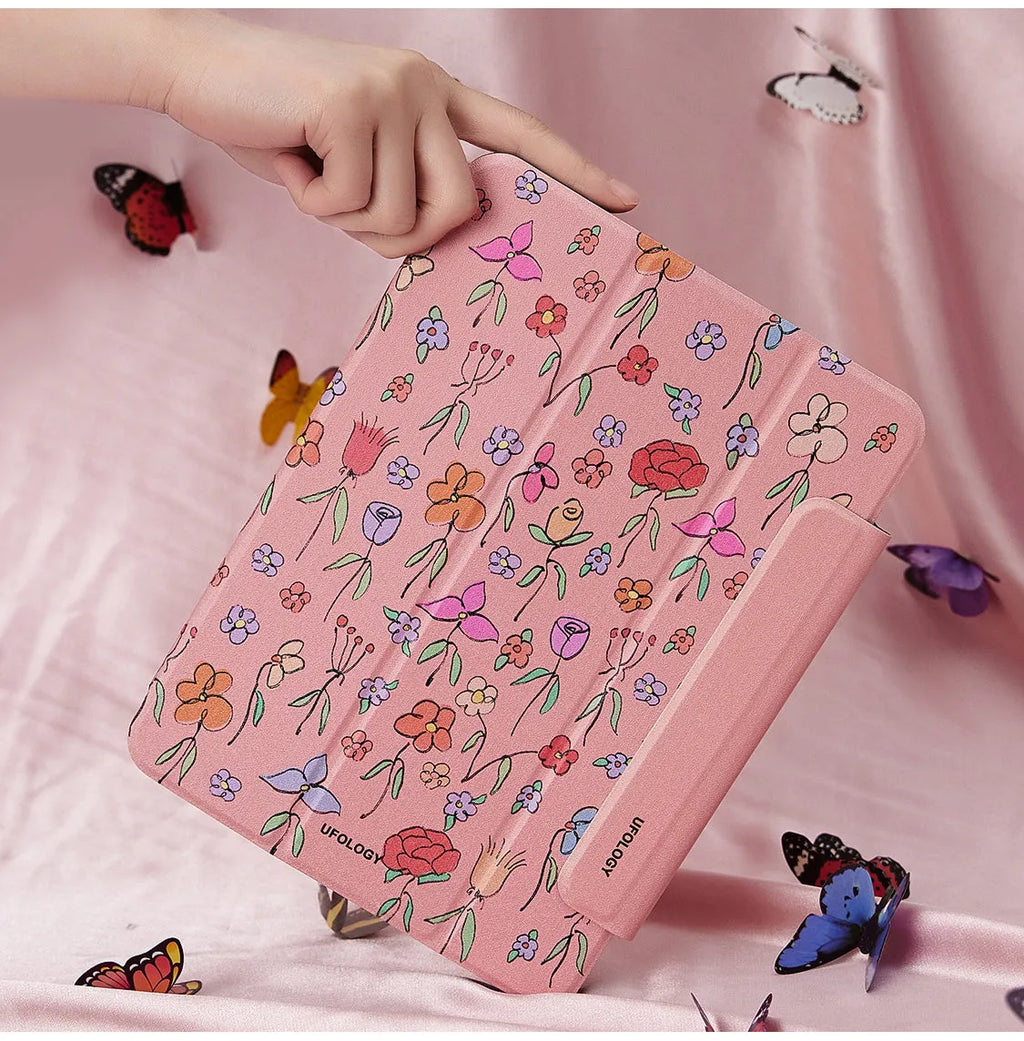 Magnetic flat shell protective sleeve for iPad Air 5 and Air 4 with polyurethane construction.