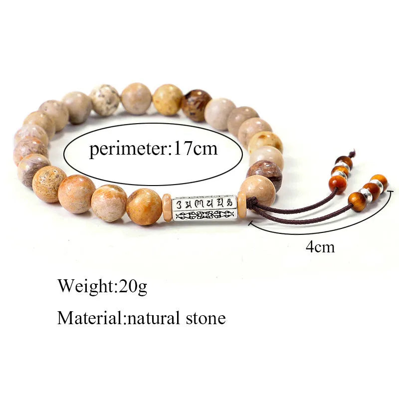 Handmade wood colour stone bead bracelet with original retro design.