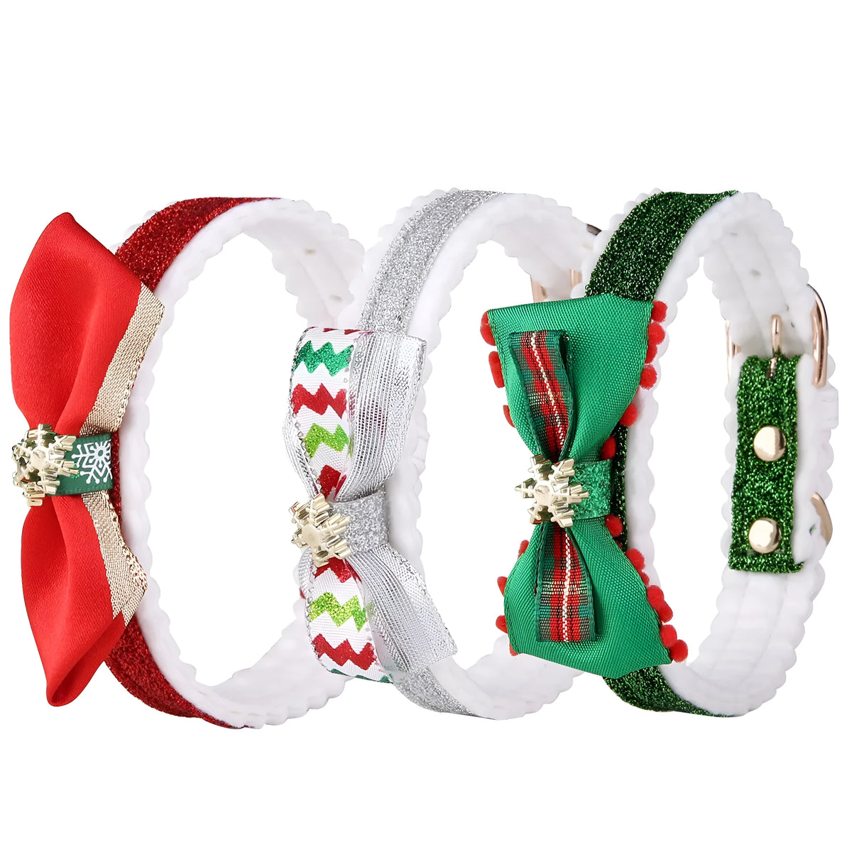 Christmas cat collar in red, green and silver PU with adjustable 25-32cm neck circumference