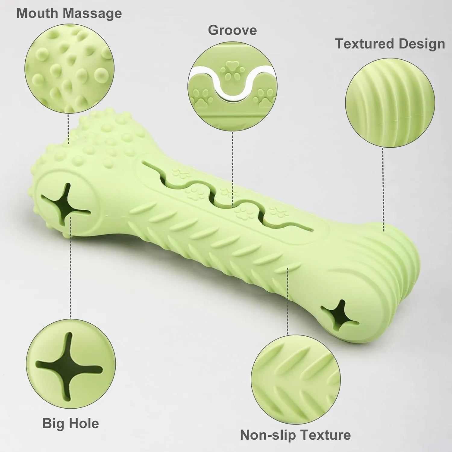 Blue natural rubber bone-shaped dog chew toy for aggressive chewers with textured surface