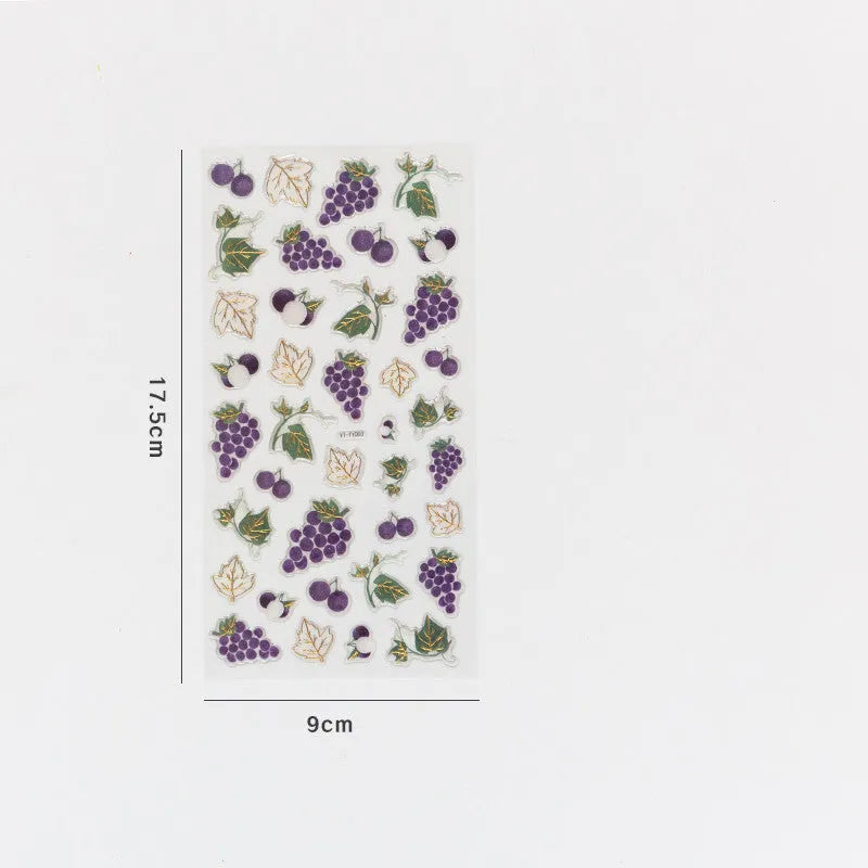 Fruit bronzing sticker in 90x175mm size with glossy finish, showing grape and pineapple designs