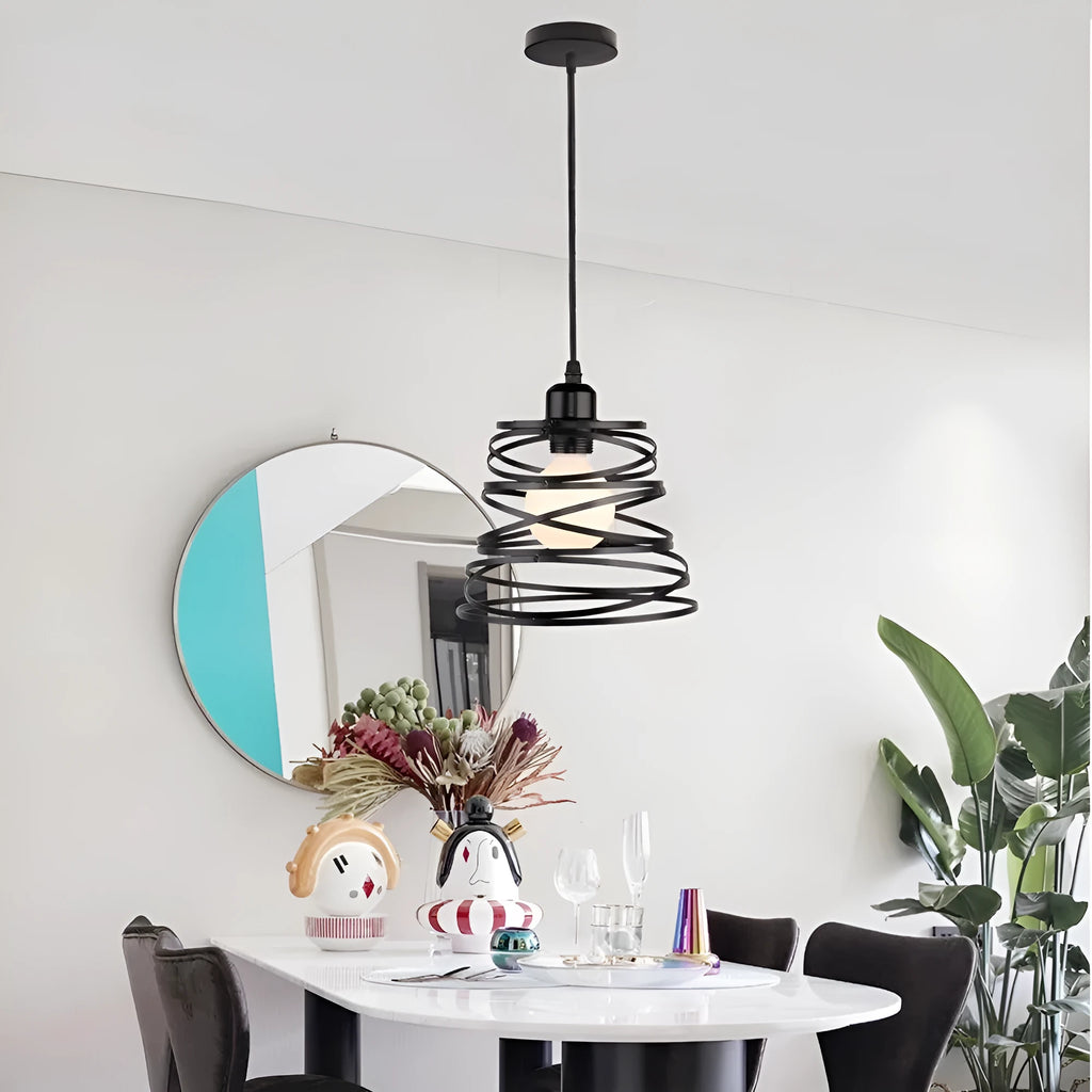 Spring chandelier ceiling lamp with iron shade in black finish for living room or bedroom
