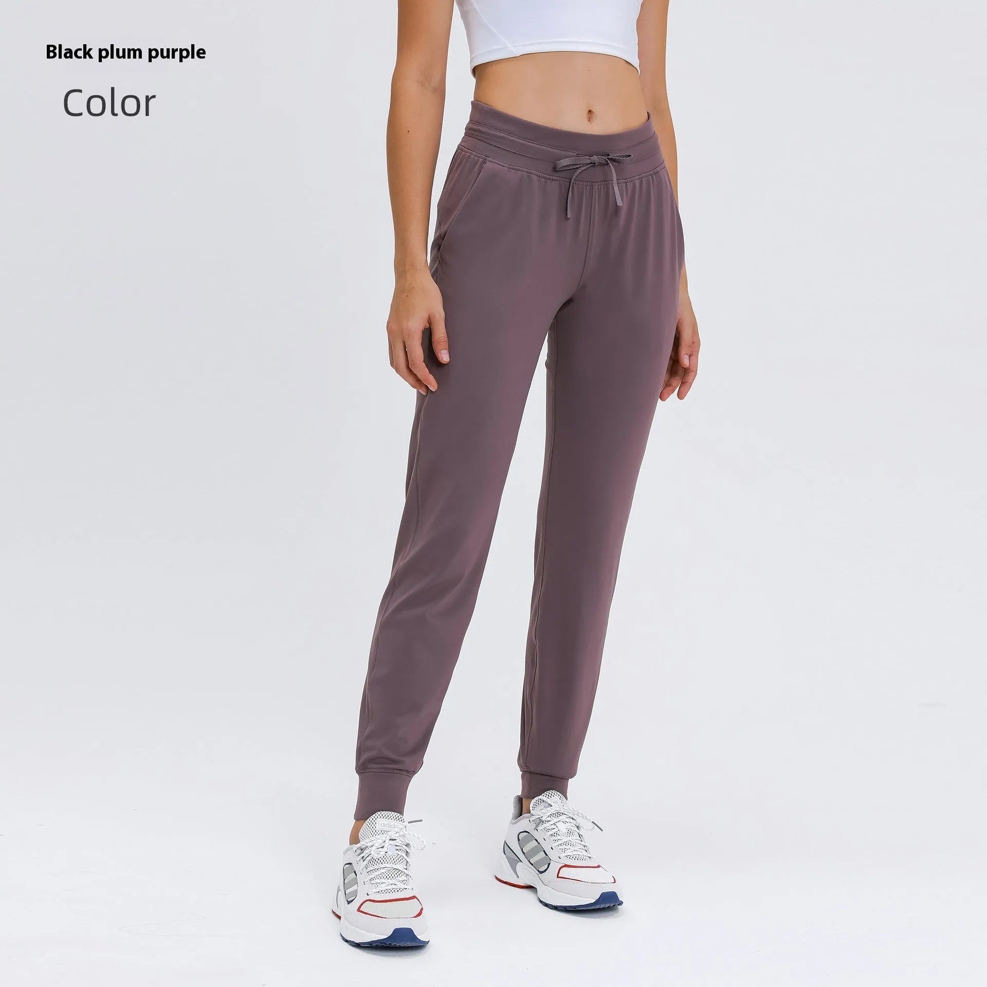 Women's high waist yoga pants in Belgian Blue colour with drawstring waistband for running fitness
