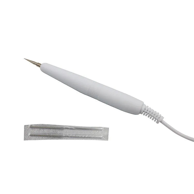 White professional spot removal pen for beauty salons with multiple power adapter compatibility