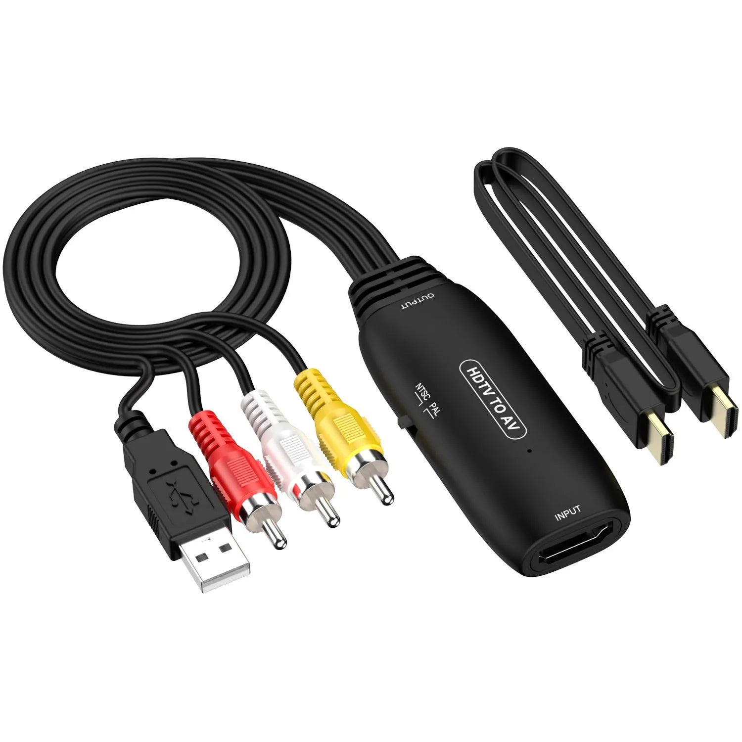 HDMI to AV converter cable with 1080p resolution support and two connector options