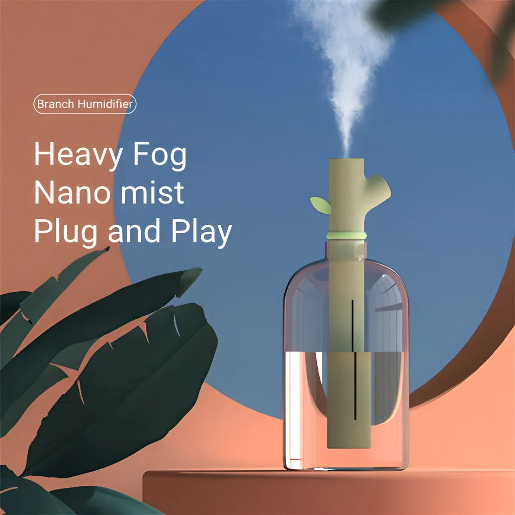Transparent branch-shaped portable USB humidifier with adjustable mist settings