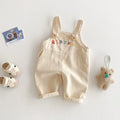 Children's cotton suspender jeans overalls in almond beige for girls, mid-waist style