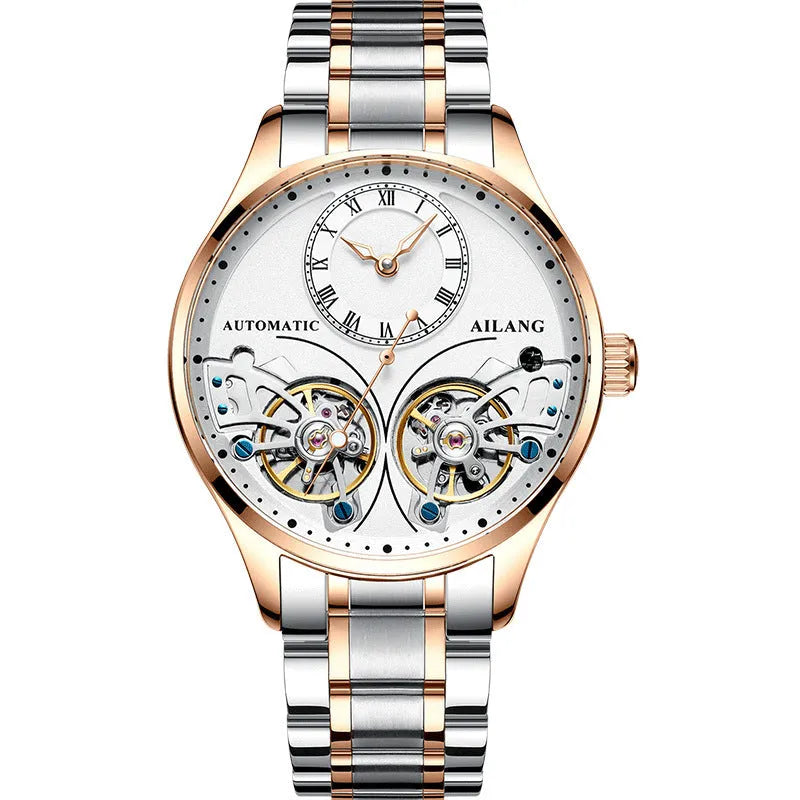 Automatic men's watch with tourbillon and moon phase displays in titanium case