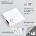 Square white diary with checkered pages, 148mm by 148mm, with decorative stickers.
