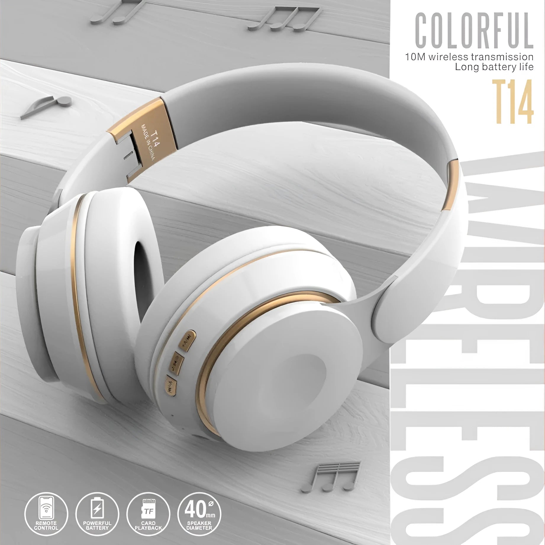 Foldable Bluetooth wireless headset in multiple colours shown open for wear and folded for storage.