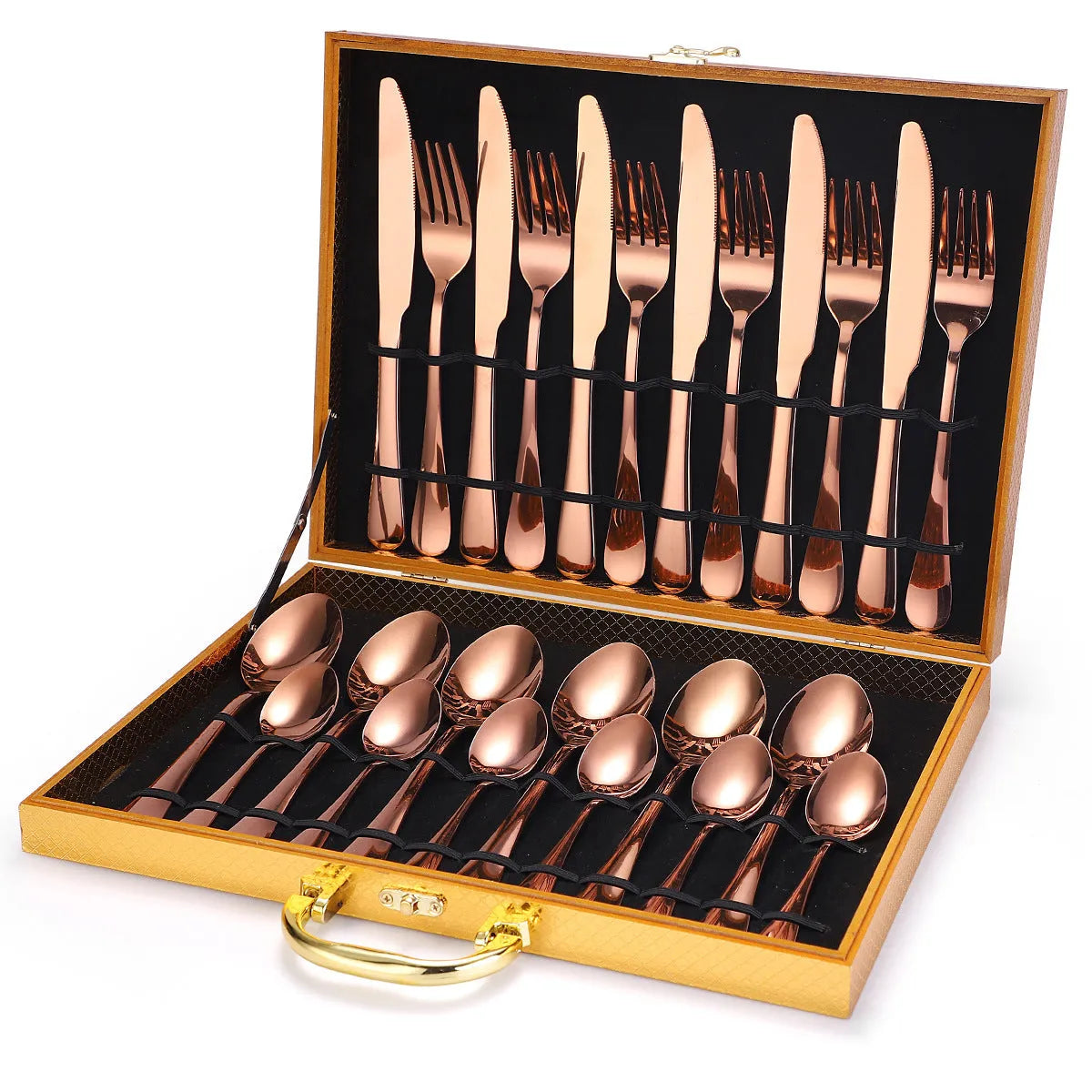 24 piece 18/10 stainless steel cutlery set in Silver style with wood storage box