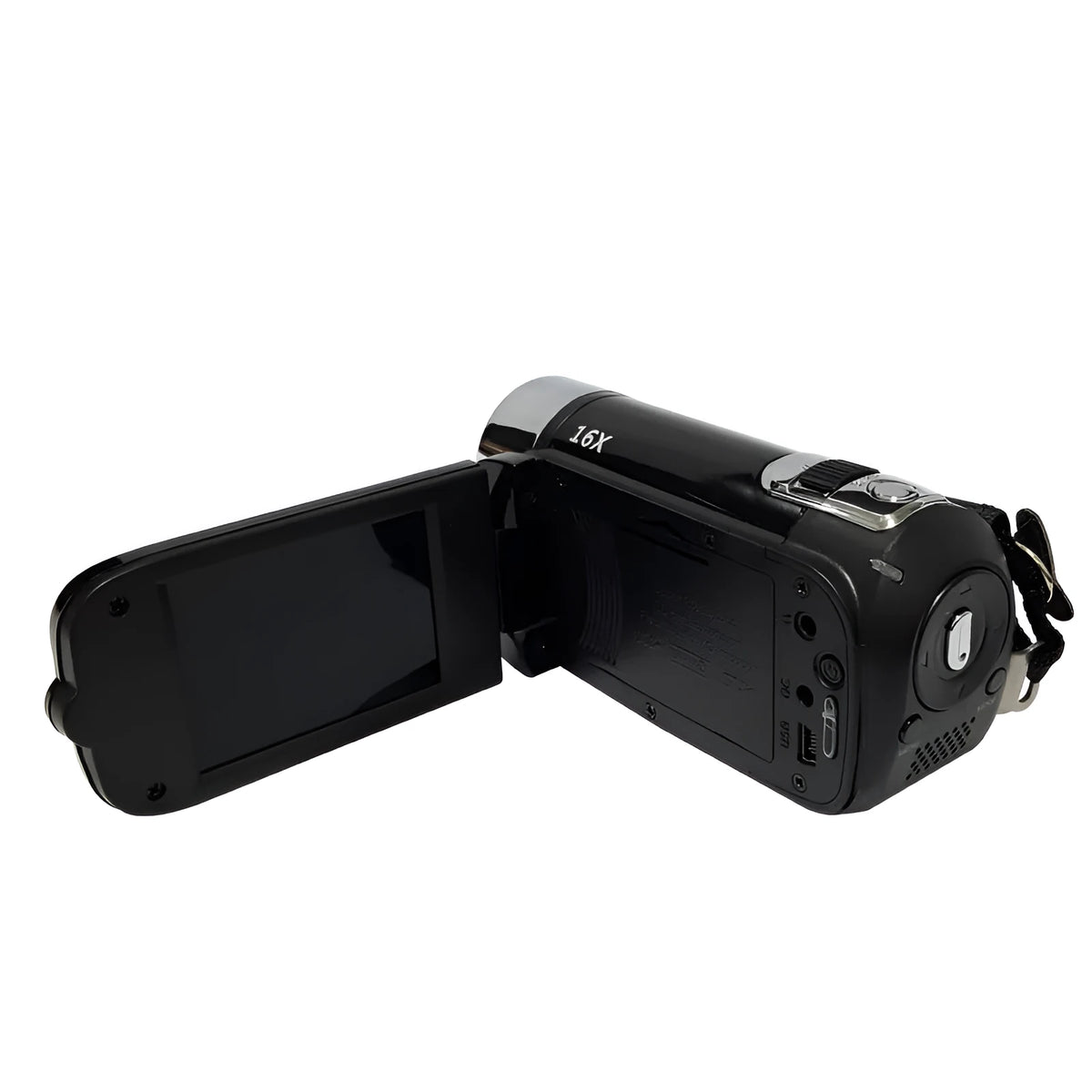 16MP HD digital camera with 2.7-inch screen, 16x zoom, shown in black, white or red, compact 13x7x11cm body