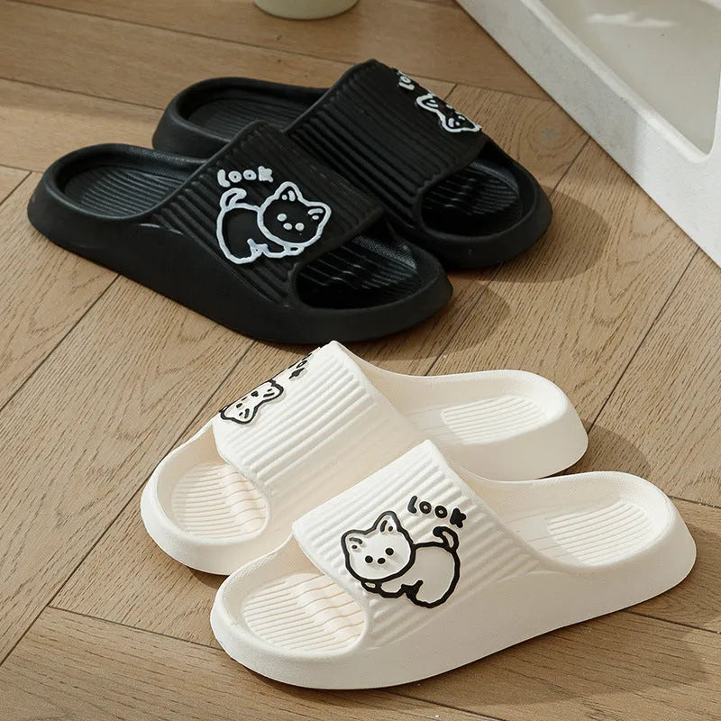 Cat-themed platform slippers with thick EVA sole in multiple colour options