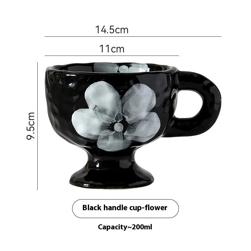 Hand-pinched irregular ceramic mug in solid colour with modern design and 14.5cm height