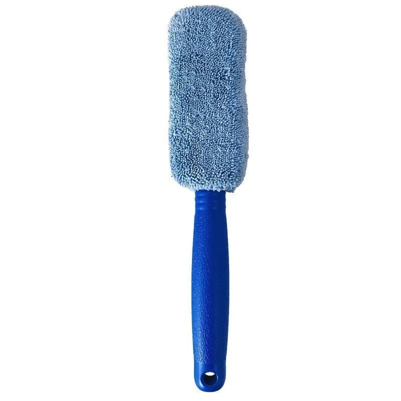 Microfiber car tyre brush with long 50cm handle for cleaning wheels and hub caps
