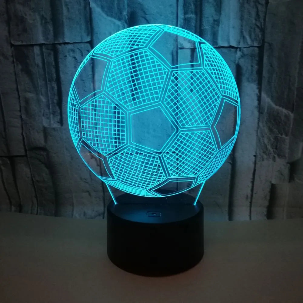 3D football night light with colour changing options and touch controls on acrylic panel