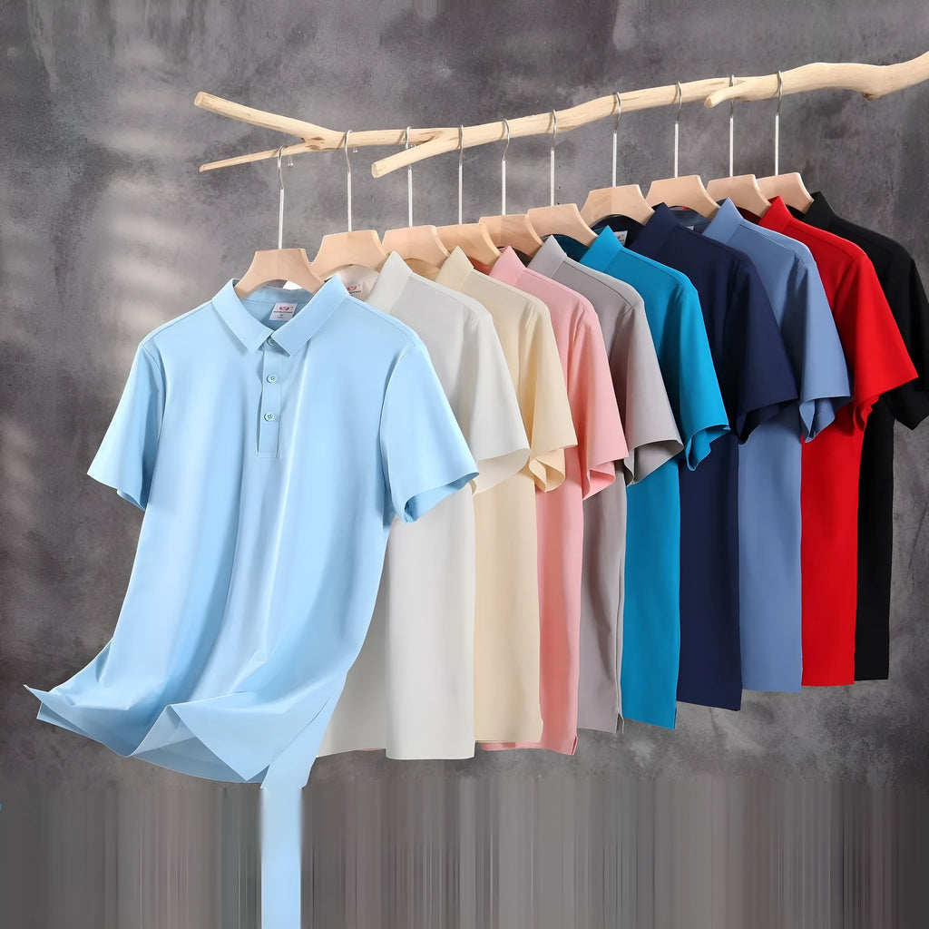 Ice silk seamless cool short sleeve polo for men in solid colour with loose fit