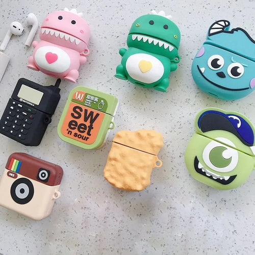 Cartoon animal print silicone case for Apple AirPods 1 and 2 in various colours