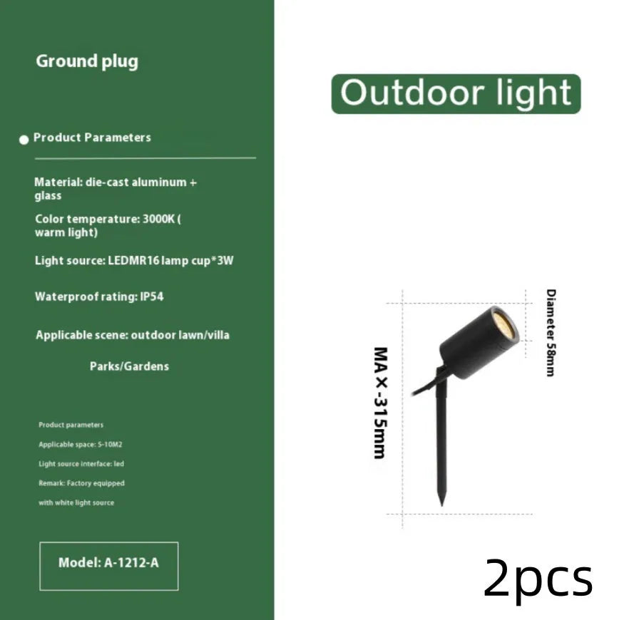 Black aluminium outdoor ground lamp with IP65 waterproof rating for garden pathway lighting