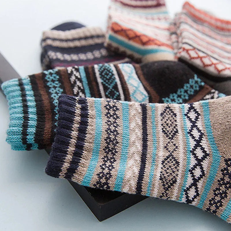 Winter thick warm stripe wool socks rabbit wool blend 5 pairs set in assorted colours