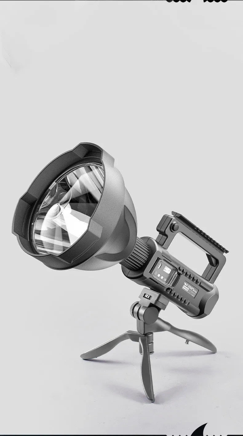 Camping rechargeable LED searchlight 25W 6600mAh ABS black W591 P70 on woodland floor