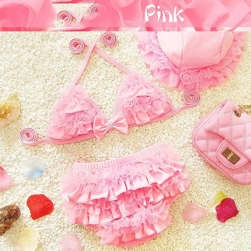 Girls polypropylene swimsuit with steel support sleeveless princess split style in pink colour for pool swimming