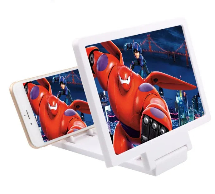 Black foldable mobile phone stand with 3D screen amplification lens