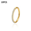 Titanium alloy nose ring with inlaid zircon, 1.2x12mm seamless round hoop in Diamond Gold