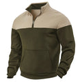 Men's plus size fleece-lined sweater with stand collar and zipper in dark blue, loose fit.