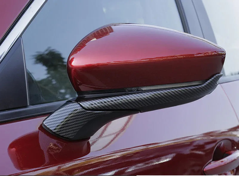 Set of four ABS rearview mirror decorative strips for Mazda 3 Angkesila with carbon fibre texture finish